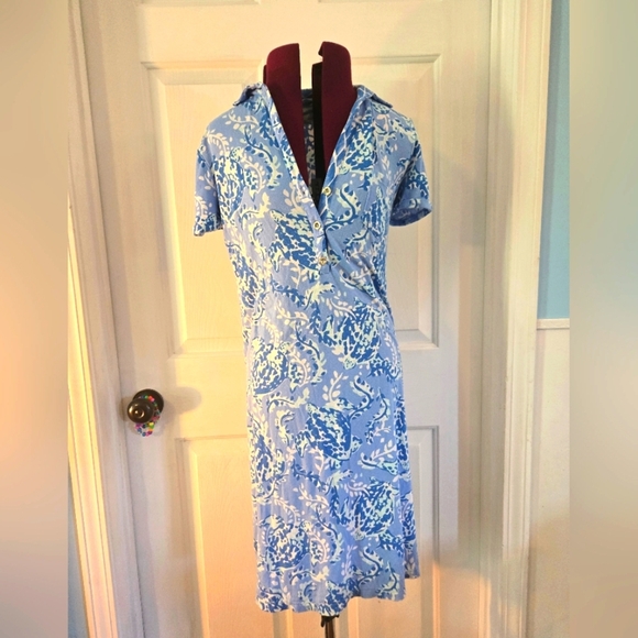 Lilly Pulitzer Sadie Polo Dress Blue Peri Turtley White Gold Buttons XS - Picture 2 of 10